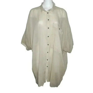 Rundholz Dip Lagenlook Tunic Dress Tan Oversized Large Pocket Button Up One Size